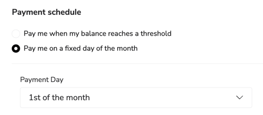 Payment schedule options in Tax and Payout